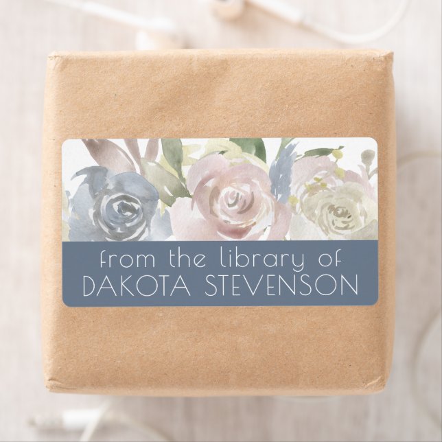 Dusty Floral | Lovely Blue Cream Pink Library Book Label (Insitu)