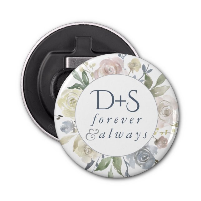 Dusty Floral Monogram | Soft Wreath Keepsake Favor Bottle Opener (Front)