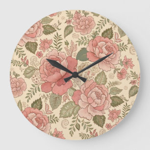 Dusty Floral Muse - Dusty Rose Sage Batik Style Large Clock