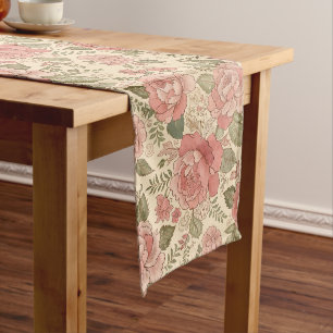 Dusty Floral Muse - Dusty Rose Sage Batik Style Medium Table Runner