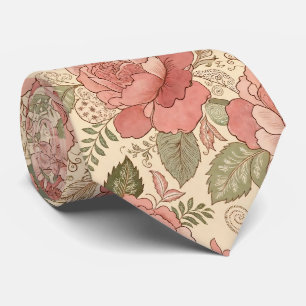 Dusty Floral Muse - Dusty Rose Sage Batik Style Neck Tie
