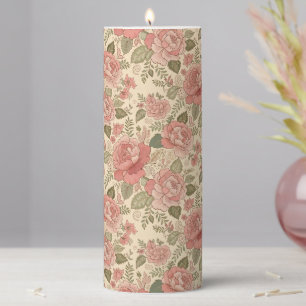 Dusty Floral Muse - Dusty Rose Sage Batik Style Pillar Candle
