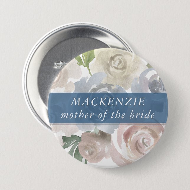 Dusty Floral Pattern | Muted Pastel Wedding Party Button (Front & Back)