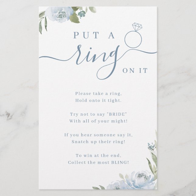 Dusty floral put a ring on it bridal shower game (Front)