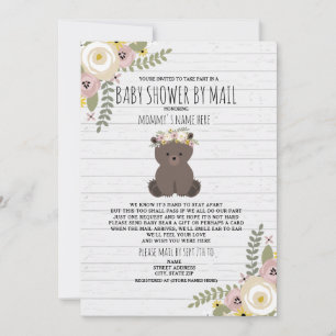 Dusty Floral Shower By Mail Bear Invitation