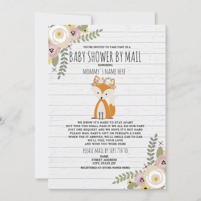 Dusty Floral Shower By Mail Fox Invitation (Front)
