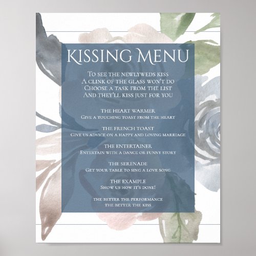 Dusty Floral  Smoky Blue Pastel Kissing Menu Poster