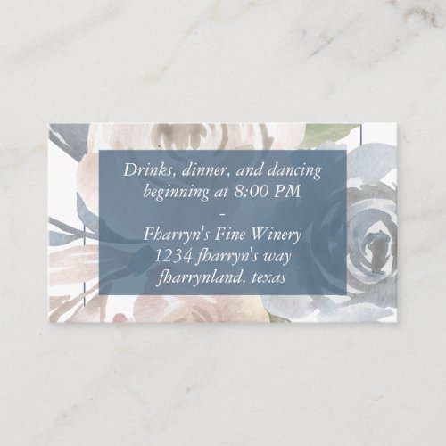 Dusty Floral  Smoky Blue Pastel Reception Details Enclosure Card