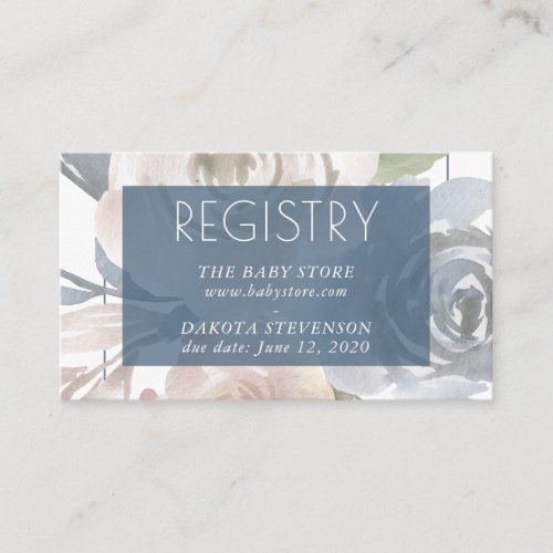 Dusty Floral  Smoky Blue Pastel Soft Registry Enclosure Card