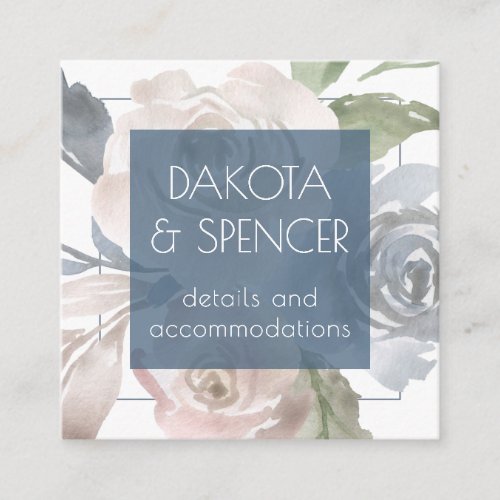 Dusty Floral  Smoky Blue Pastel Soft Rose Detail Enclosure Card