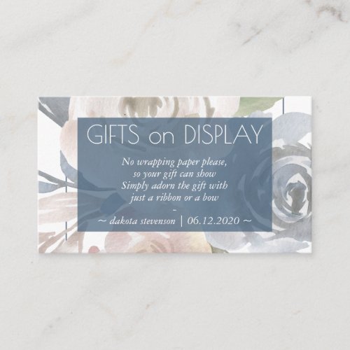 Dusty Floral  Smoky Blue Shower Gift on Display Enclosure Card