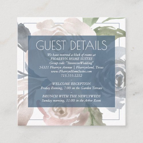 Dusty Floral  Smoky Soft Pastel Wedding Details Enclosure Card