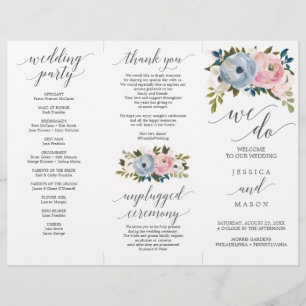 Dusty Floral Tri-Fold Wedding Program Flyer
