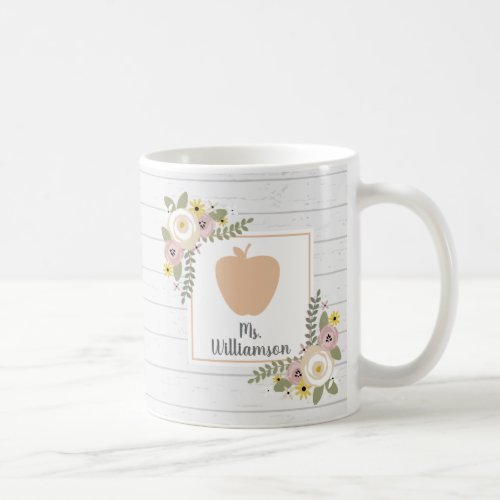Dusty Floral Wood Personalized Teacher Coffee Mug
