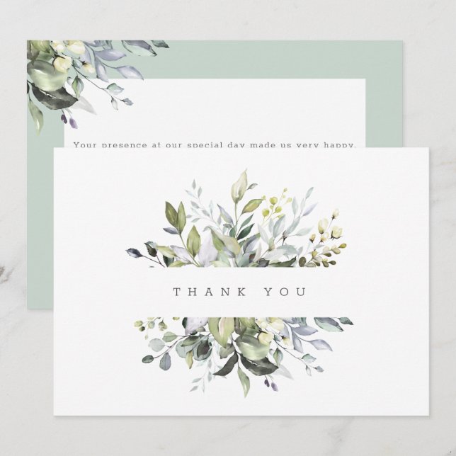 Dusty  Florals Greenery Thank You Card (Front/Back)