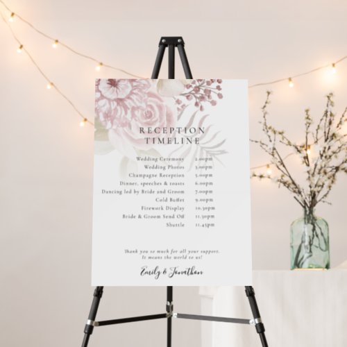 Dusty Florals Script Pink Reception Timeline Foam Board