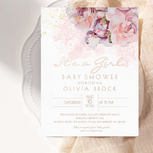 Dusty Flowers Gold Foil Modern Baby Shower Invite