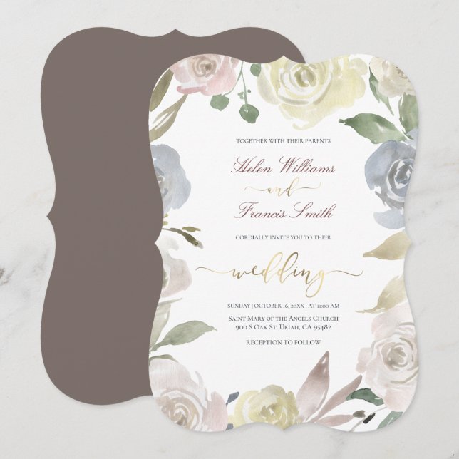 dusty flowers wedding invitation (Front/Back)