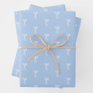 Dusty French Blue Christmas Classic Coquette Bow  Wrapping Paper Sheets