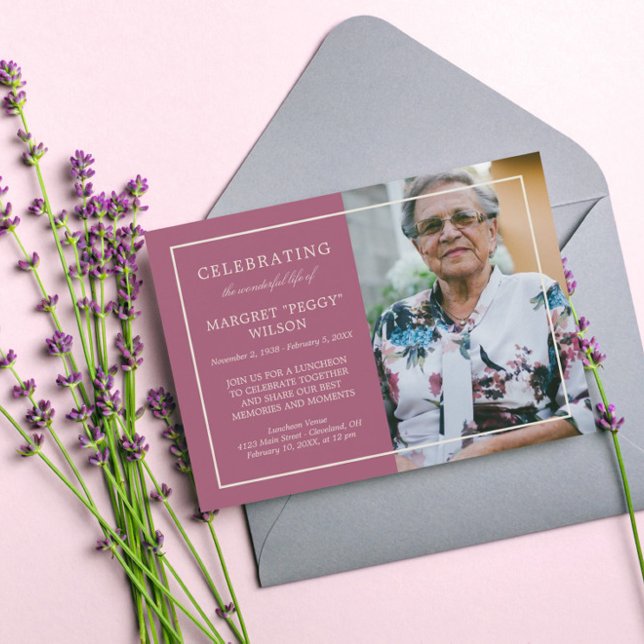 Dusty Fuchsia Minimal Celebrating Life Photo Invitation (Creator Uploaded)