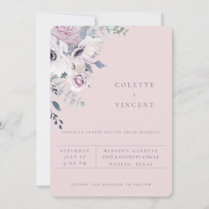 Dusty Garden Floral Blush Wedding Invitation