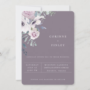 Dusty Garden Floral Violet Wedding Invitation