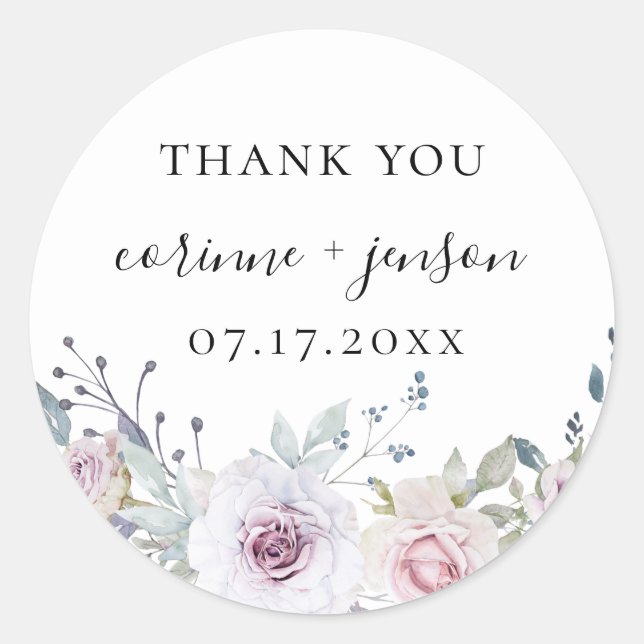Dusty Garden Floral Wedding Favor Classic Round Sticker (Front)
