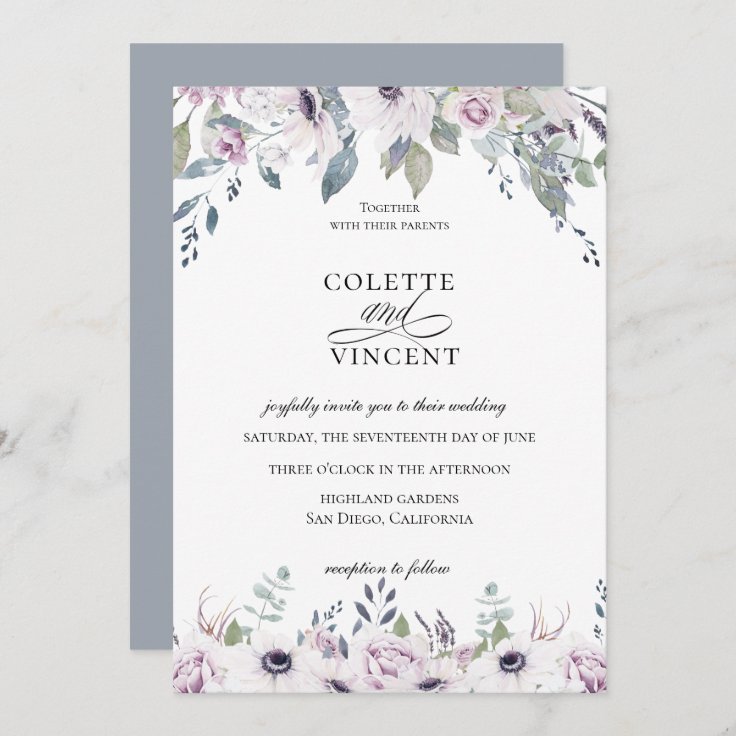 Dusty Garden Floral Wedding Invitation | Zazzle