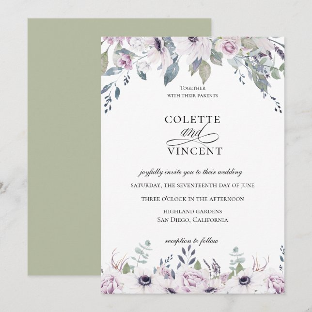 Dusty Garden Floral Wedding Invitation (Front/Back)