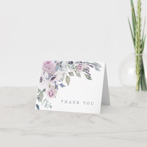 Dusty Garden Floral Wedding Photo Thank You Card