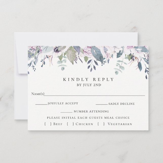 Dusty Garden Floral Wedding RSVP Card (Front)