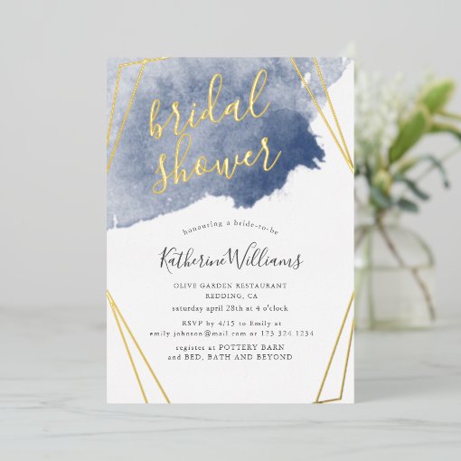 Dusty Gold and Blue Bridal Shower Foil Invitation Zazzle