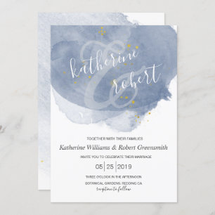 Dusty Gold and Blue Elegant Wedding Invitation