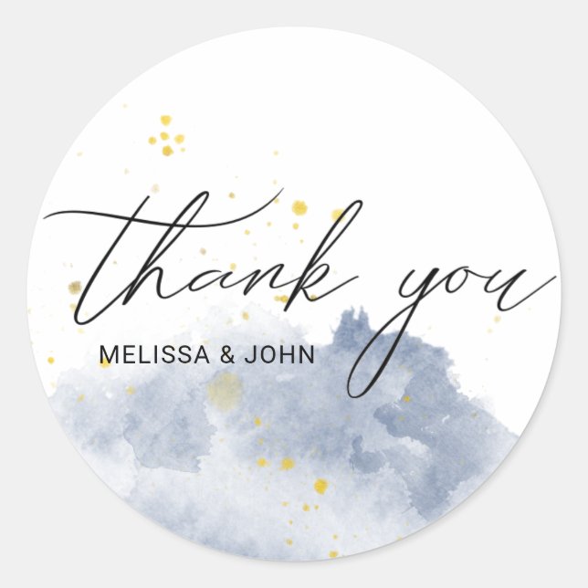 Dusty Gold and blue monogram thank you Classic Round Sticker (Front)