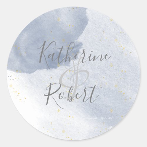 Dusty Gold and Blue Wedding Monogram Sticker