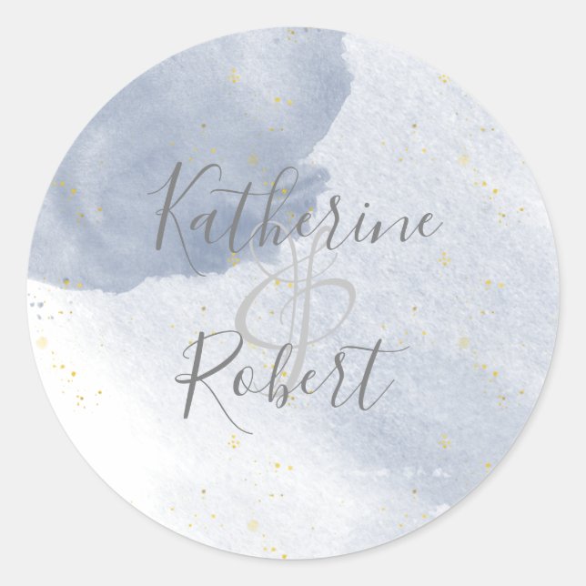 Dusty Gold and Blue Wedding Monogram Sticker (Front)