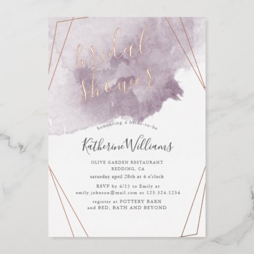 Dusty Gold and Mauve Bridal Shower Foil Invitation