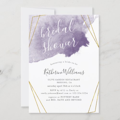 Dusty Gold and Purple  Bridal Shower Invitation