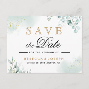 Dusty Gold Eucalyptus Greenery Wedding Postcard