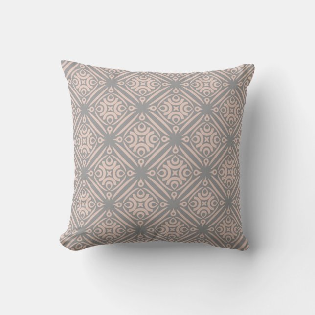 Dusty Gray and Almond Pink Pattern Throw Pillow (Front)