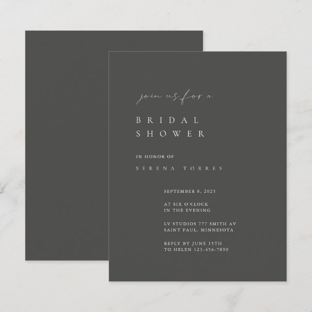 Dusty Gray Minimalist Bridal Shower Invitation (Front/Back)