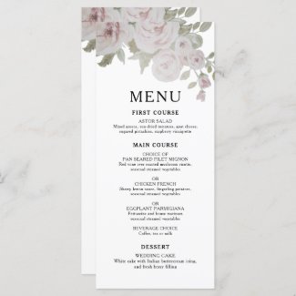 Dusty Gray Pink Rose Floral Watercolor Wed Menu
