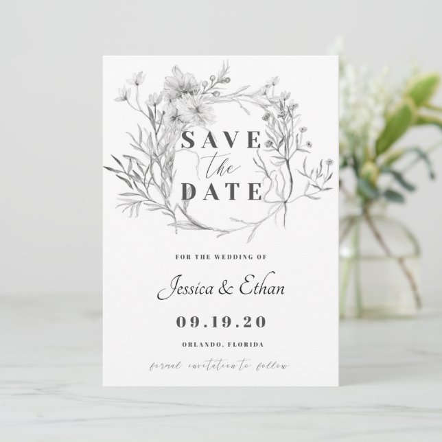 Dusty Gray Save the Date Card (Standing Front)