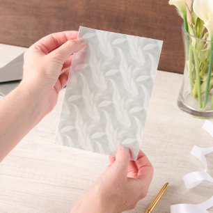 Dusty Green and White Feathers Vellum Overlay Invitations