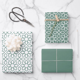 Dusty Green Arabic Geometric Pattern Wrapping Paper Sheets