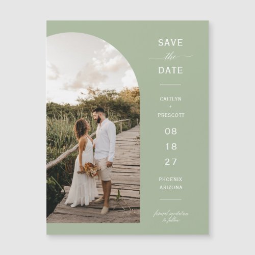 Dusty Green Arch Photo Save the Date Magnetic Card