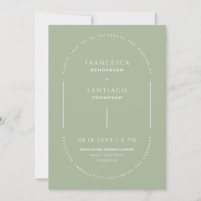 Dusty Green Arch QR Code Wedding Photo Invite (Front)