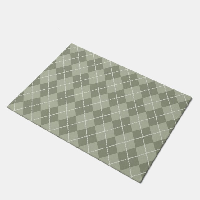 Dusty Green Argyle Doormat (Angled)