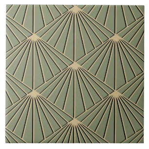 Dusty Green Art Deco Fan Pattern Diamond Ceramic Tile