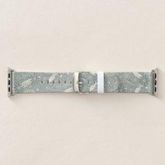 dusty green boho feathers flowers paislies pattern apple watch band